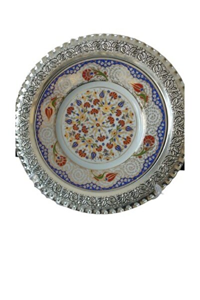 Sultan Çini -el Emeği Gümüş Kaplama 40 Cm Desenli Porselen Duvar Tabağı