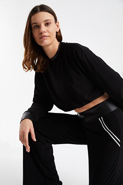 Laranor Δερμάτινο παντελόνι με λεπτομέρεια στην μέση και ρίγες στην τσέπη