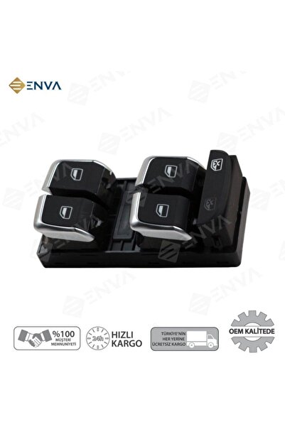 Enva Audi A4 Sol Ön Dörtlü Cam Açma Düğmesi Anahtarı 2009-2014 (krom)