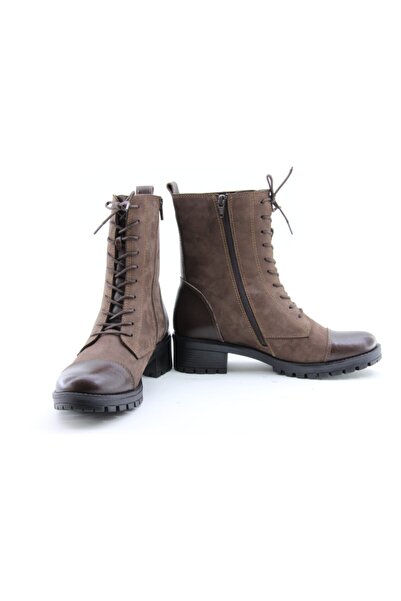 Alemara Hakiki Deri Ve El Işçiliği Kahverengi Postal Tipi Süet Kadın Bot