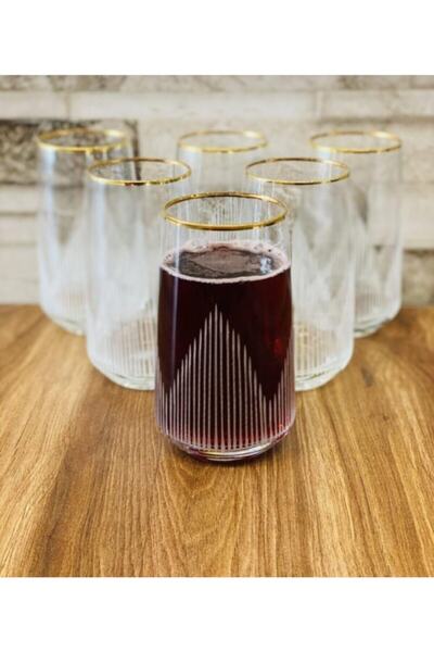 Paşabahçe -Lav Gold Gilded Set of 6 Water and Soft Drink Glasses