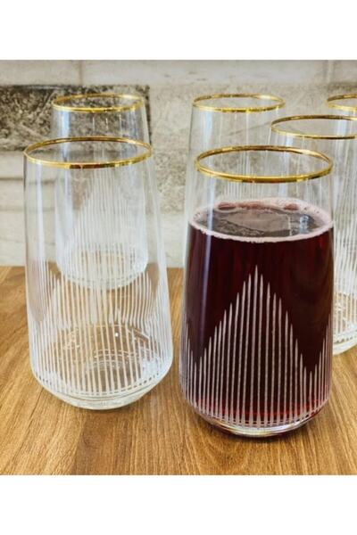 Paşabahçe -Lav Gold Gilded Set of 6 Water and Soft Drink Glasses