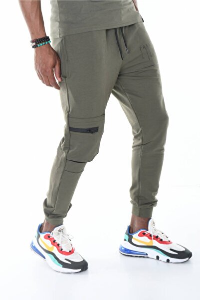 DAVID&GERENZO Ανδρικό παντελόνι Jogger με ραβδώσεις χακί με τσέπες Cargo