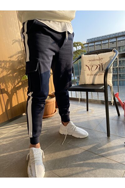 AUST GİYİM Ανδρικό φούτερ Cargo με ριγέ Navy Blue