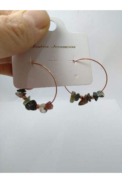 BalıkHediyelik Mossy Agate Hoop Earrings / Natural Stone Hoop Earrings