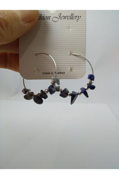 BalıkHediyelik Lapis Earrings / natural stone Hoop Earrings