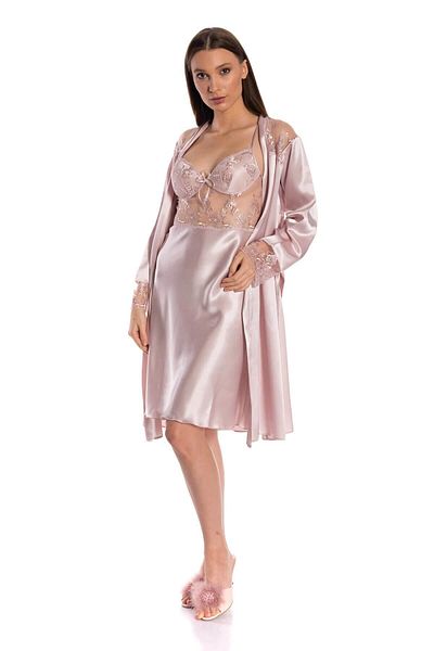 Espuar 260 Double Satin Back Low-Cut Tulle Nightgown Dressing Gown Set