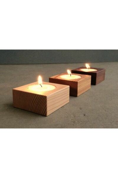 Ahşap Dekoratif Mumluk Üçlü