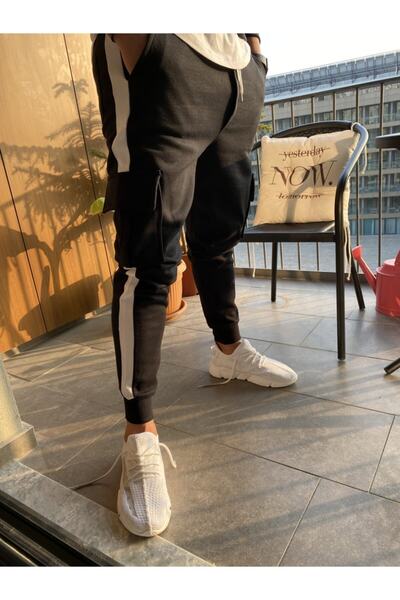 AUST GİYİM Ανδρικό μαύρο ριγέ φούτερ Cargo