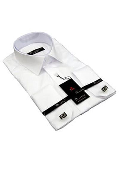 Dicotto Λευκό Micro υφασμάτινο μανικετόκουμπα Slim Fit μονόχρωμο πουκάμισο - 201-1