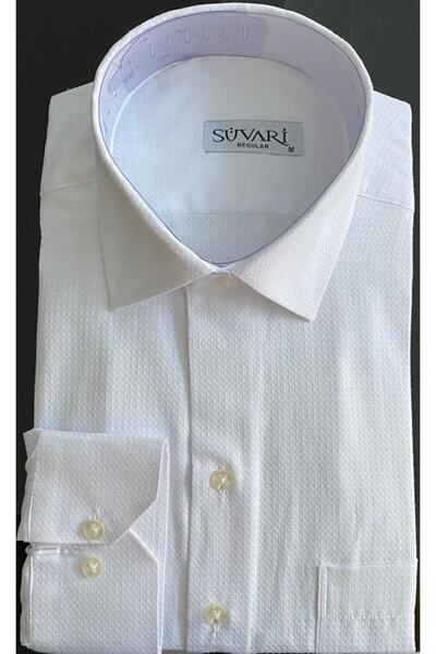 SÜVARİ Bol Kesim Armür Desenli Beyaz Gömlek