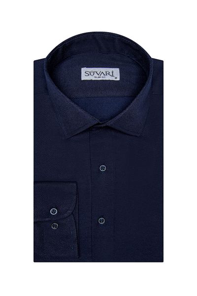SÜVARİ Ανδρικό πουκάμισο με μοτίβο Slim Fit Navy Blue