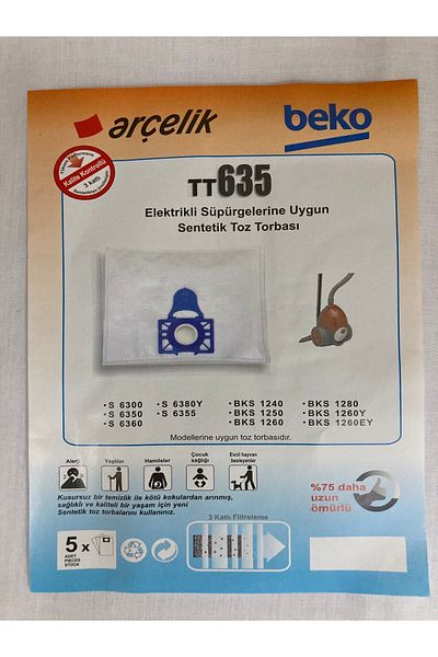 Arçelik 10 قطع S6370-s6300-s6350-s6360-s6380y-s6355 كيس غبار