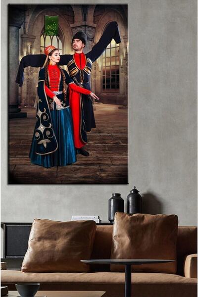 caddeko Forklorik Kafkas Çerkes Dansçıları Kanvas Tablo 50x70cm