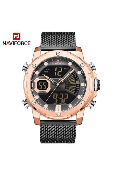 Naviforce Men's Wristwatch Digital Analog Straw Metal Cord 997