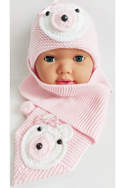 Bebekmağazam مجموعة قبعة صغيرة وشاح تريكو للفتيات الصغيرات