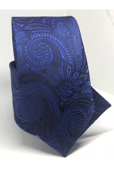 Kravat Gezegeni Navy Blue Shawl Pattern Wide Cut Necktie with Handkerchief