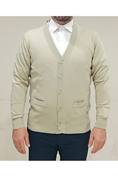 Çukurova Men's Beige Classic Cut Knitwear Knitted Wool Cardigan