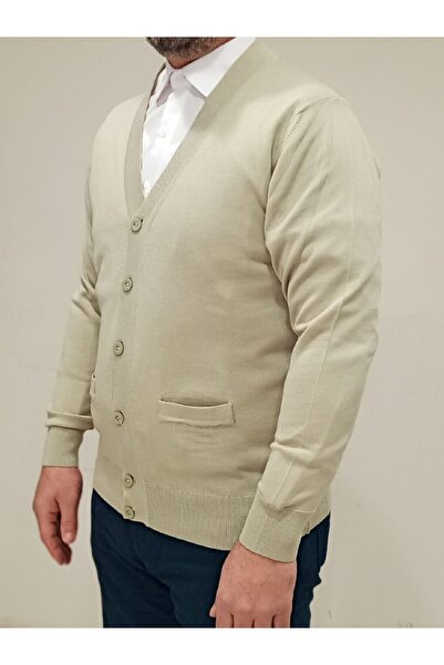 Çukurova Men's Beige Classic Cut Knitwear Knitted Wool Cardigan