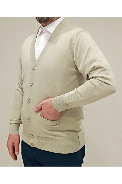 Çukurova Men's Beige Classic Cut Knitwear Knitted Wool Cardigan