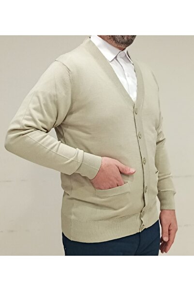 Çukurova Men's Beige Classic Cut Knitwear Knitted Wool Cardigan