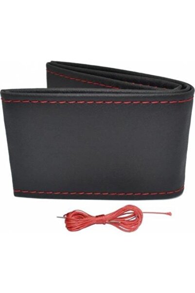 wimbledon Dikme Suni Deri Direksiyon Kılıfı Düz Model Siyah - Kırmızı Ipli