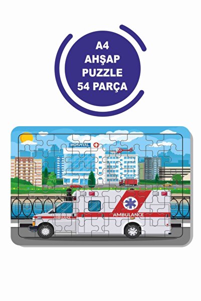 Baskı Atölyesi 54 Parça Ahşap Puzzle Ambulans Çocuklar Için