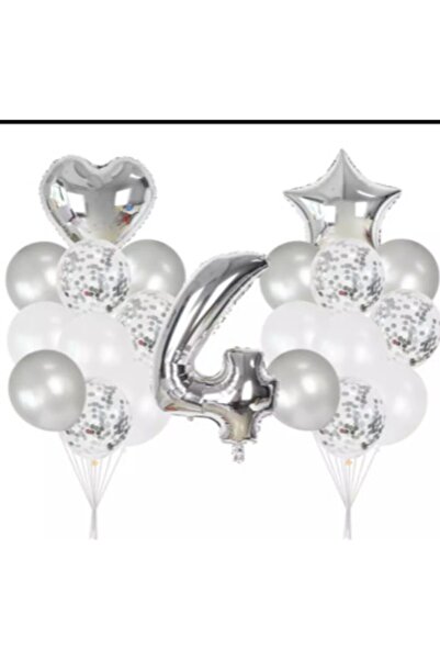 Deniz Party Store مجموعة بالونات شفافة من الفضة ذات 4 سنوات من عمر 4 سنوات