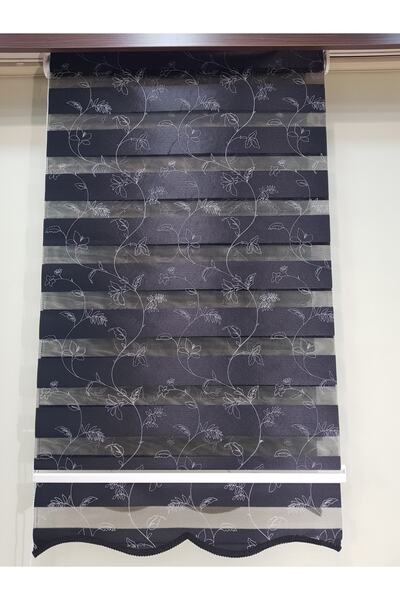 elis perde Çiçek Desen Nakış Işlemeli Zebra Stor Perde