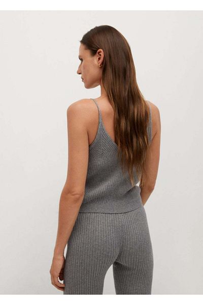 MANGO Woman Top de damă din tricot cu nervuri gri mediu