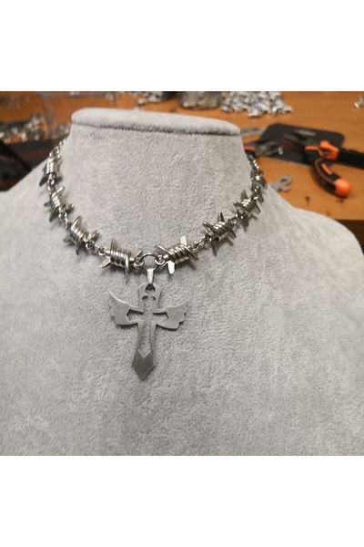 Deneme Zamanı Dkenli Wire Angel Cross Leash - Choker