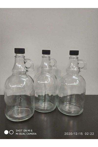 Paşabahçe Set of 4 Glass Bottle/Gallon 1000cc with Lid and Handle