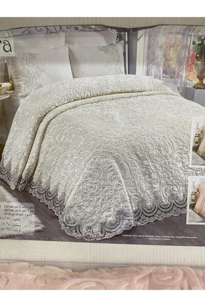 ES MİNA طقم بطانية كريمية من Estmina French Laced