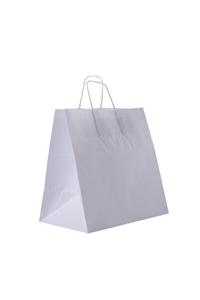 PAKETPARTİ Büküm Saplı Beyazt Kağıt Çanta 33x20x33(25'li)