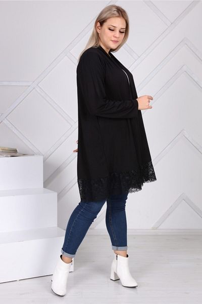 LİKRA Women's Black Plus Size Skirt Guipure Viscose Cardigan