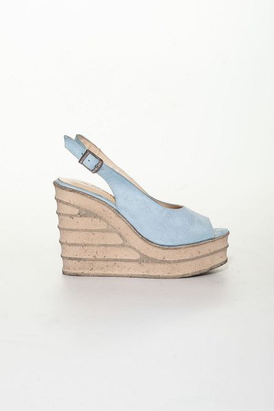 derithy High Feta Wedge Sole Poly Toe Open Back Low-cut Fantasy Summer Sandals Shoes-blue Suede
