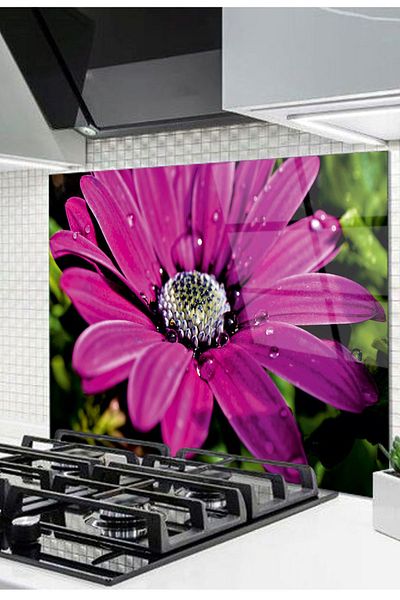 Olinpa 60X52 cm Glass Stove Back Protector Countertop Built-In Back Protector |   Flower