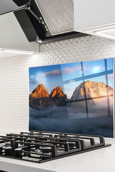 Olinpa 76X49,5 cm Peak - Glass Stove Protective Countertop and Built-In Back