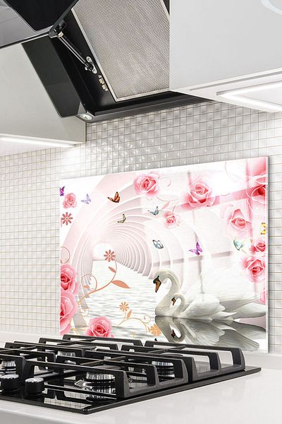 Olinpa 76X49,5 cm Cam Stove Back Protector - Countertop Built-In Back Protector |   Swan