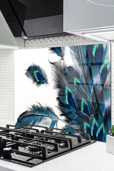 Olinpa 76X49,5 cm Glass Stove Back Protector - down for Countertop and Built-In