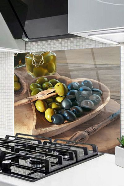 Olinpa 76X49,5 cm Glass Stove Back Protector Countertop Built-In Back Protector |   Olive