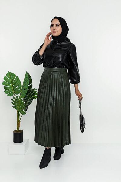 ROVİ Khaki Leather Skirt