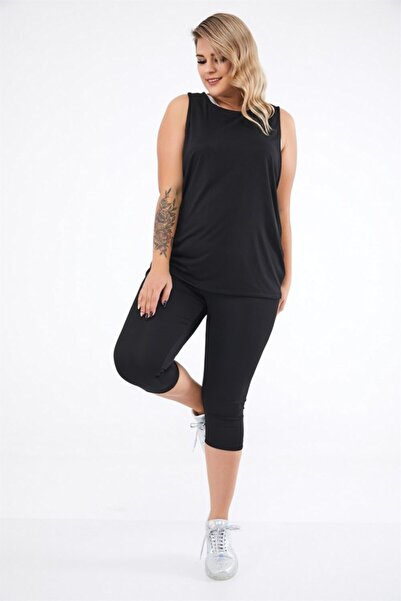 Seamoda Women's Round Neck Deep Sleeveless Sports Athlete-black