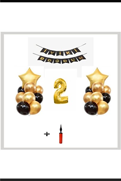 Şeker Adası 2 ani - Set de petrecere cu baloane din folie de aur + pompă pent...