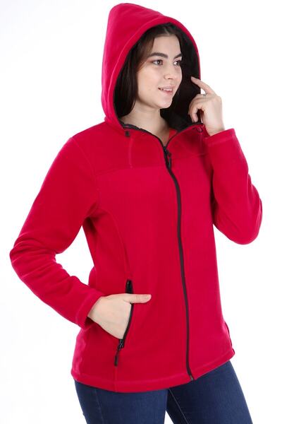 VEGA PORT هوديي بسحاب كامل للنساء من الصوف باللون الفوشيا