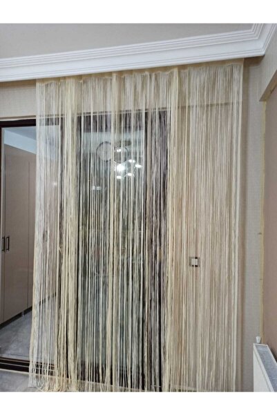AKÇA TEKSTİL Rope Model Cream Color Rope Curtain with Buttoned Rope Curtain in 2 Mm Strips