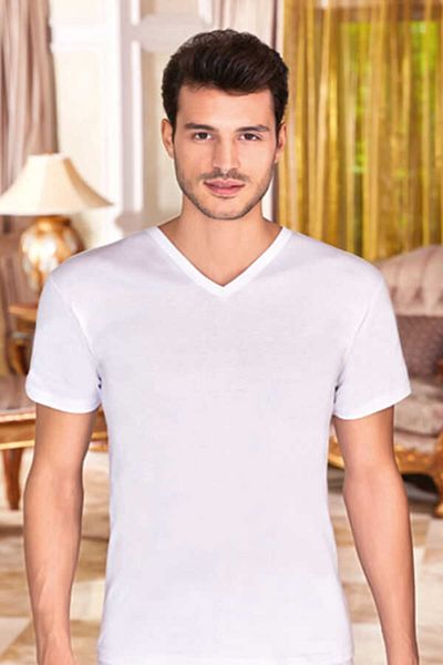 Berrak Men's White V-Neck Undershirt Singlet 3 Pack - 1007