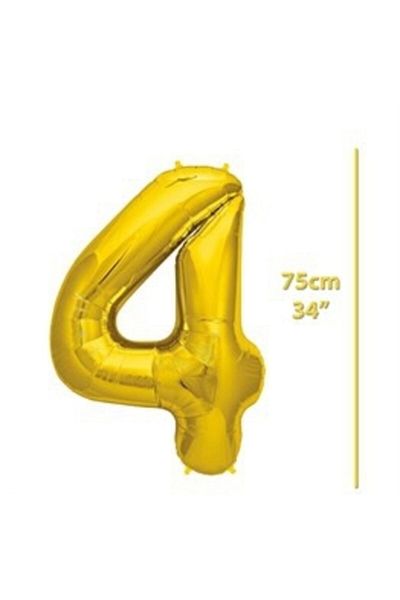ECE PARTİ Foil Number 4 Gold Balloon 75cm (34 Inch)