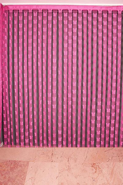 AKÇA TEKSTİL Butterfly Model Fuchsia Color Rope Curtain Ready Made Buttons Sewn Rope Curtain 300*270 Cm