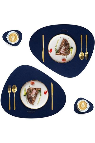 ASENA DESİGN American Service Leather Navy Blue 4 Pieces for 2 People